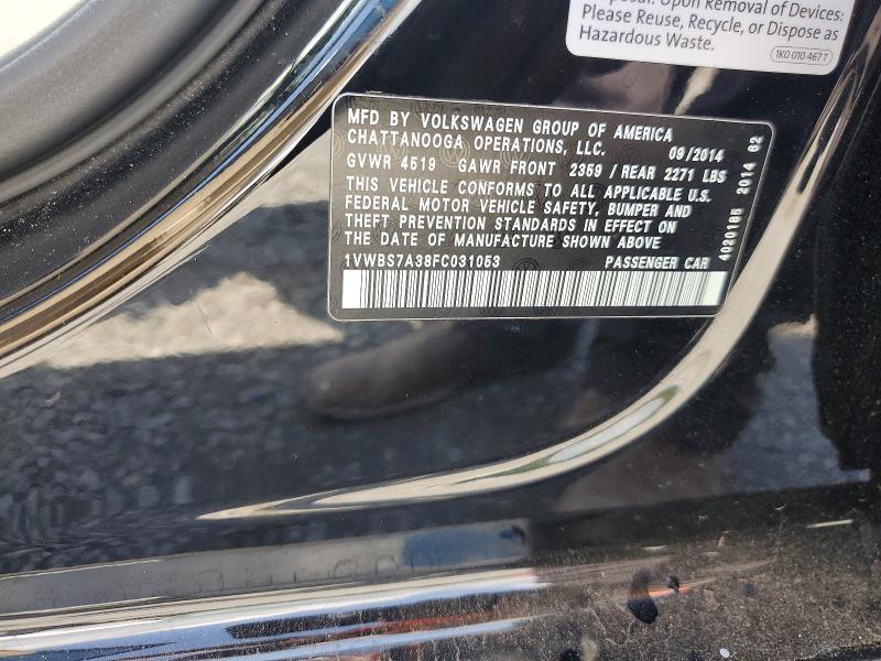 63179066 :رقم المزاد ، 1VWBS7A38FC031053 vin ، 2015 Volkswagen Passat مزاد بيع