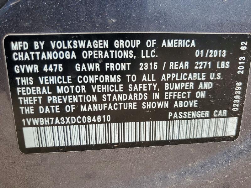 Aukcja sprzedaży 2013 Volkswagen Passat, vin: 1VWBH7A3XDC084610, numer aukcji: 66106466
