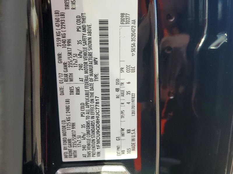 Aukcja sprzedaży 2017 Ford Escape, vin: 1FMCU9GD8HUC77817, numer aukcji: 65707256