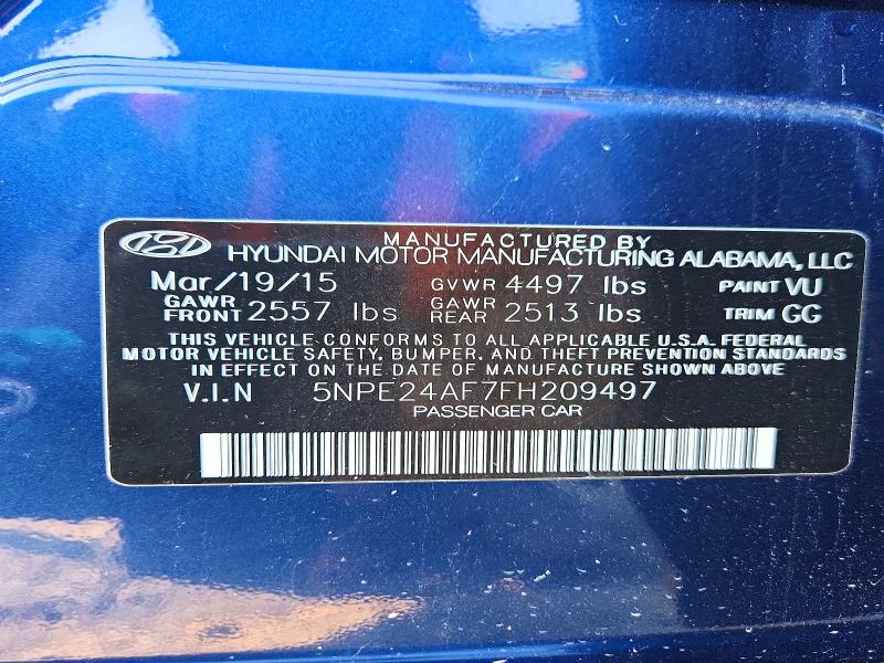 64978716 :رقم المزاد ، 5NPE24AF7FH209497 vin ، 2015 Hyundai Sonata مزاد بيع