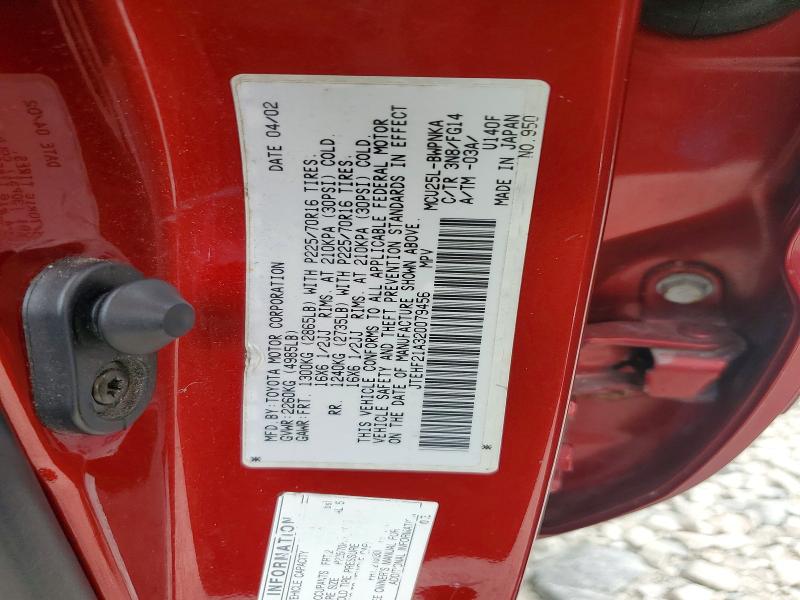 2002 Toyota Highlander მანქანა იყიდება აუქციონზე, vin: JTEHF21A320079456, აუქციონის ნომერი: 66031686