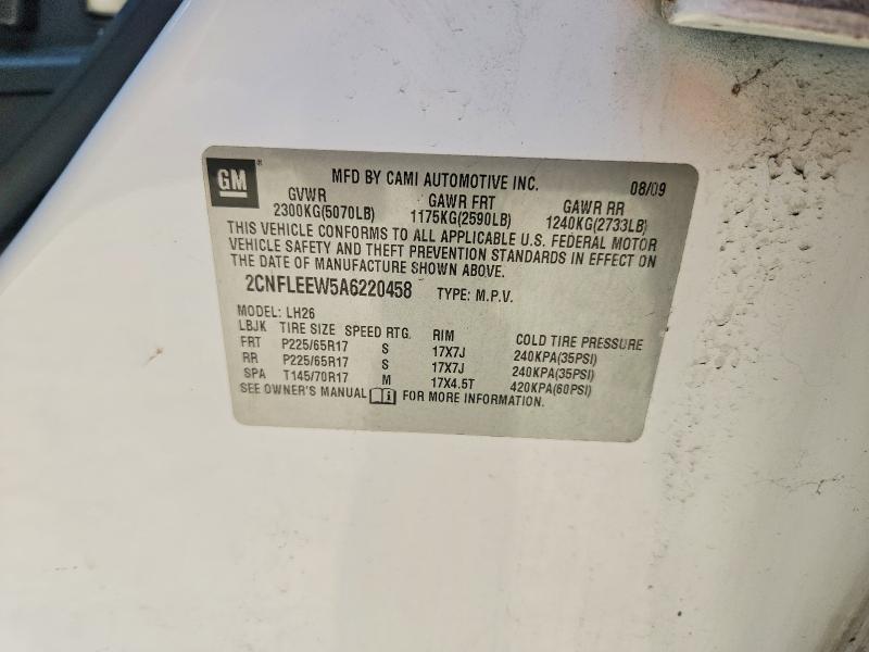 63827146 :رقم المزاد ، 2CNFLEEW5A6220458 vin ، 2010 Chevrolet Equinox مزاد بيع