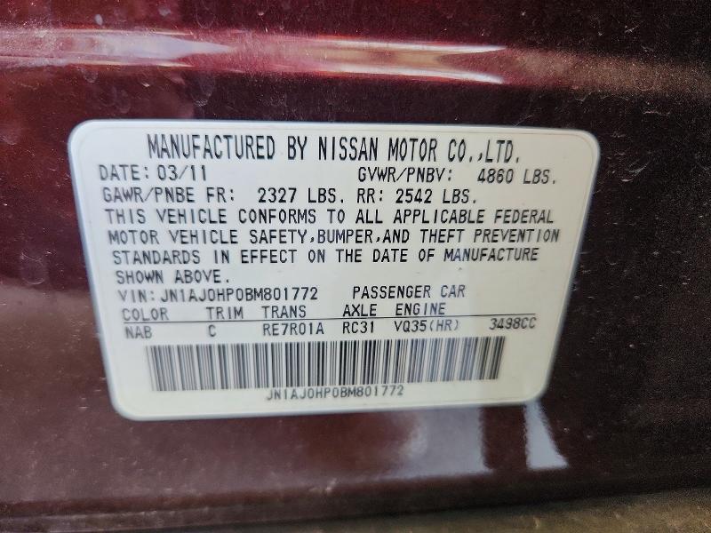 Aukcja sprzedaży 2011 Infiniti Ex35, vin: JN1AJ0HP0BM801772, numer aukcji: 64840226