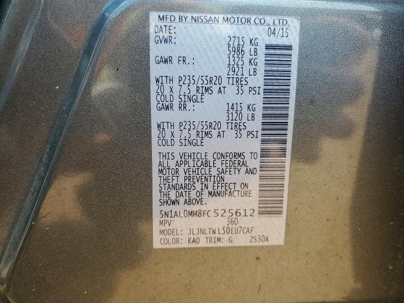 2015 Infiniti Qx60 მანქანა იყიდება აუქციონზე, vin: 5N1AL0MM8FC525612, აუქციონის ნომერი: 63440616