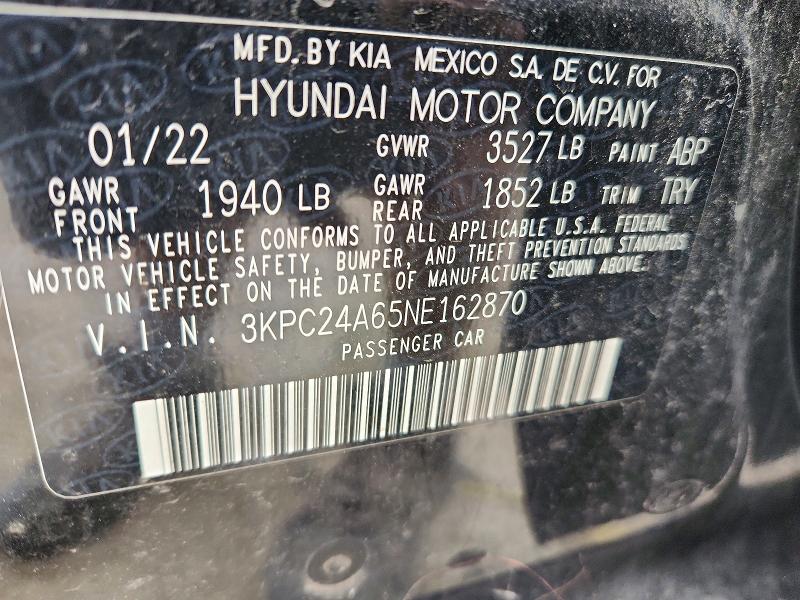 Aukcja sprzedaży 2022 Hyundai Accent, vin: 3KPC24A65NE162870, numer aukcji: 63856226