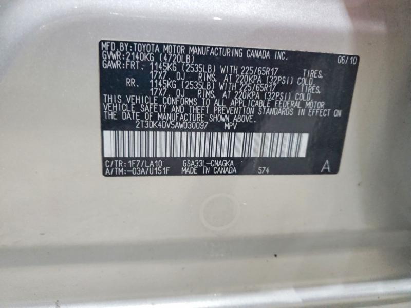 65878316 :رقم المزاد ، 2T3DK4DV5AW030097 vin ، 2010 Toyota Rav4 مزاد بيع