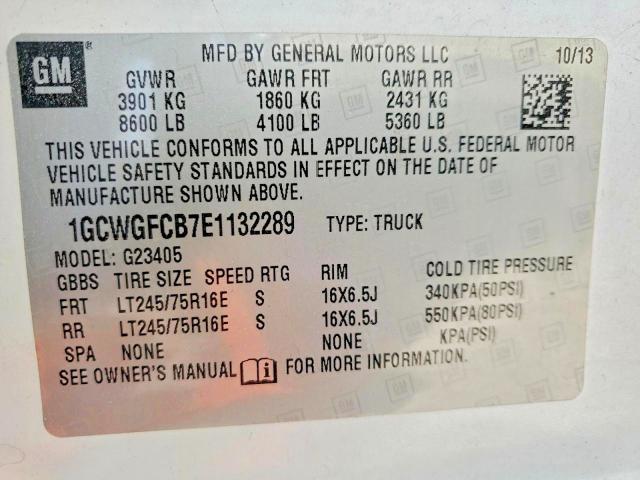 64255396 :رقم المزاد ، 1GCWGFCB7E1132289 vin ، 2014 Chevrolet Express G2500 مزاد بيع