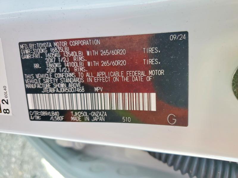 Aukcja sprzedaży 2024 Toyota Land Cruiser, vin: JTEABFAJ0R5007468, numer aukcji: 64480056