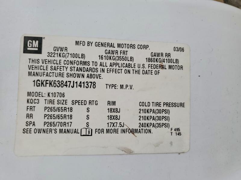 2007 Gmc Yukon მანქანა იყიდება აუქციონზე, vin: 1GKFK63847J141378, აუქციონის ნომერი: 64545386