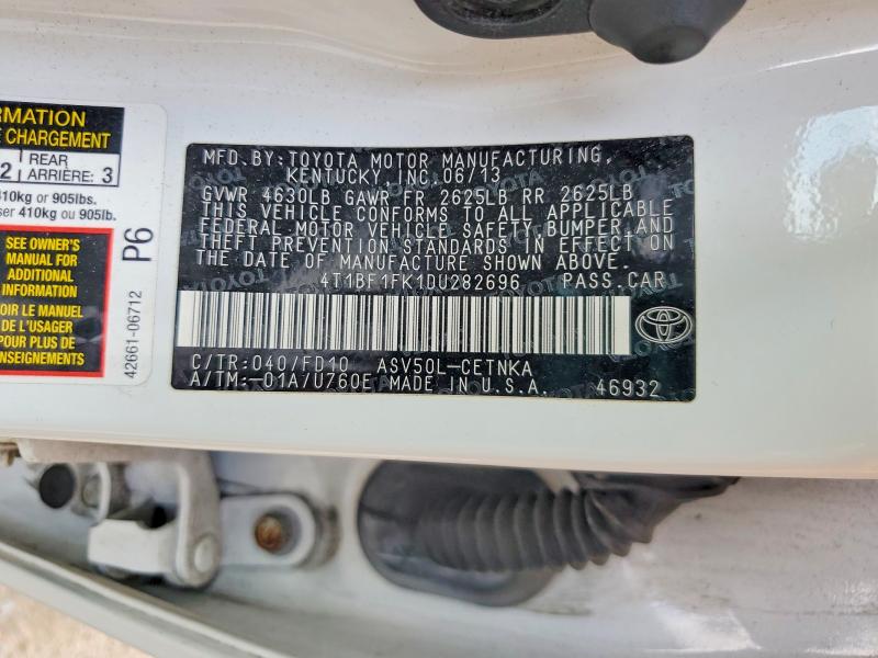 2013 Toyota Camry მანქანა იყიდება აუქციონზე, vin: 4T1BF1FK1DU282696, აუქციონის ნომერი: 64368326