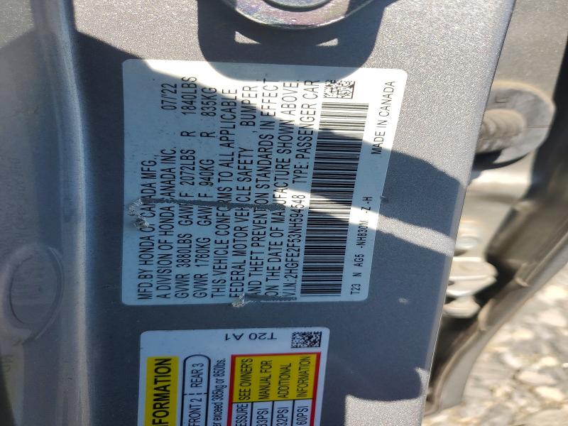 Продажа на аукционе авто 2022 Honda Civic, vin: 2HGFE2F53NH594548, номер лота: 63695376