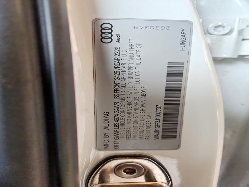 2018 Audi S3 მანქანა იყიდება აუქციონზე, vin: WAUB1GFF3J1007737, აუქციონის ნომერი: 64071236