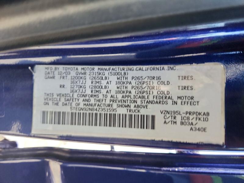 65018126 :رقم المزاد ، 5TEGN92N84Z351595 vin ، 2004 Toyota Tacoma مزاد بيع