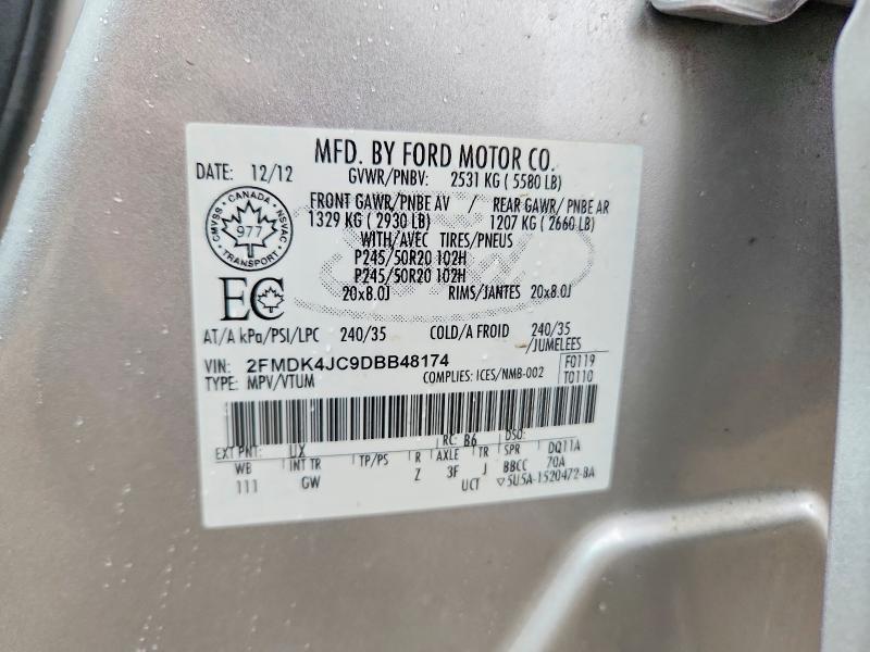 2013 Ford Edge მანქანა იყიდება აუქციონზე, vin: 2FMDK4JC9DBB48174, აუქციონის ნომერი: 64158246