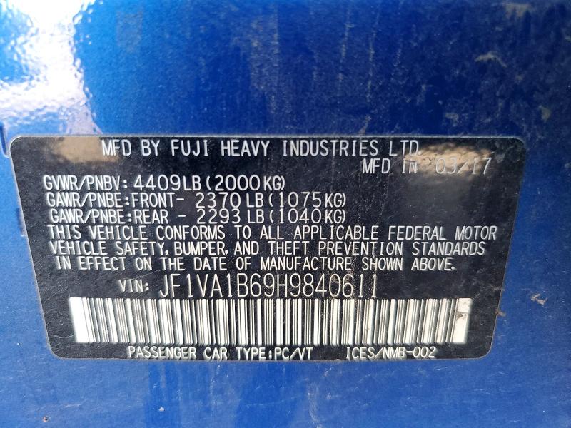 66275956 :رقم المزاد ، JF1VA1B69H9840611 vin ، 2017 Subaru Wrx مزاد بيع