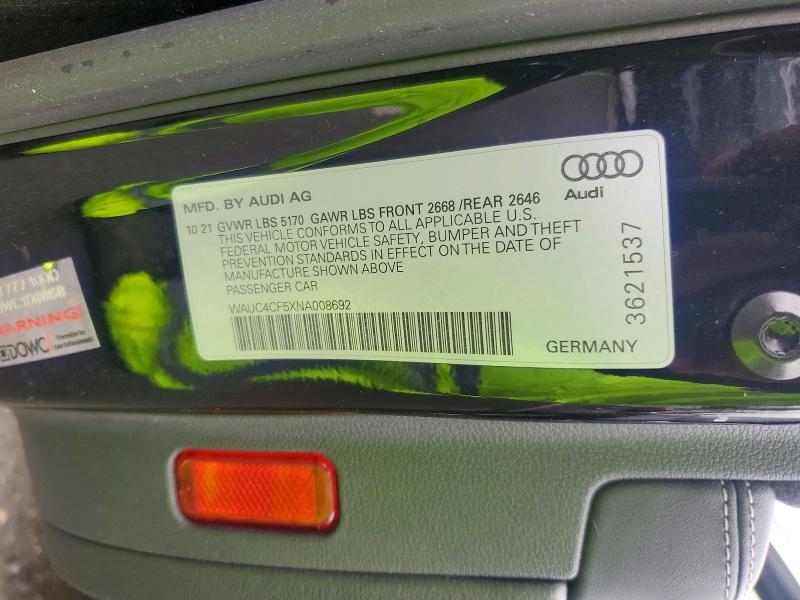 Aukcja sprzedaży 2022 Audi S5, vin: WAUC4CF5XNA008692, numer aukcji: 65862726