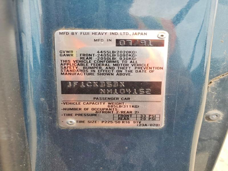 61454376 :رقم المزاد ، JF1CX353XNH104152 vin ، 1992 Subaru Svx مزاد بيع