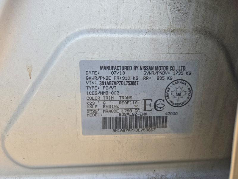 Продажа на аукционе авто 2013 Nissan Sentra, vin: 3N1AB7AP7DL753667, номер лота: 63134446