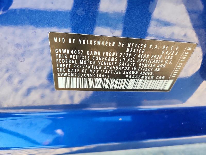 Продаж на аукціоні авто 2022 Volkswagen Jetta, vin: 3VWCM7BUXNM015861, номер лоту: 66523526
