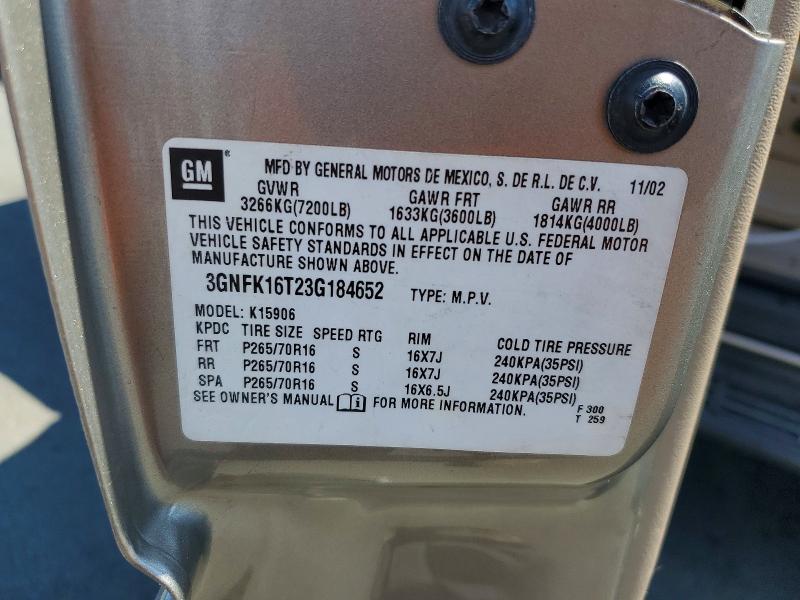 Aukcja sprzedaży 2003 Chevrolet Suburban, vin: 3GNFK16T23G184652, numer aukcji: 64498126