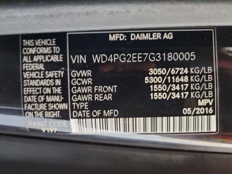 Aukcja sprzedaży 2016 Mercedes-benz Metris, vin: WD4PG2EE7G3180005, numer aukcji: 65585816