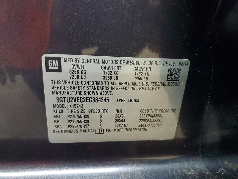 2014 Gmc Sierra მანქანა იყიდება აუქციონზე, vin: 3GTU2VEC2EG384345, აუქციონის ნომერი: 64891166