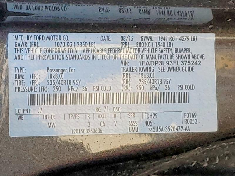 Aukcja sprzedaży 2015 Ford Focus, vin: 1FADP3L93FL375242, numer aukcji: 63805956