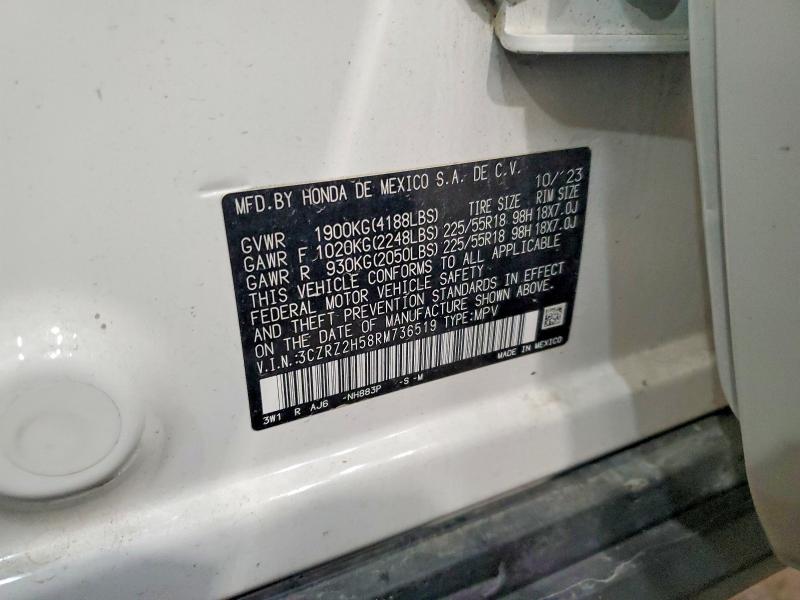 2024 Honda Hr-v მანქანა იყიდება აუქციონზე, vin: 3CZRZ2H58RM736519, აუქციონის ნომერი: 63565486