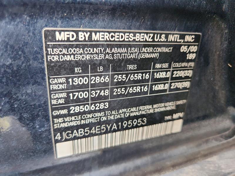 Продажа на аукционе авто 2000 Mercedes-benz Ml, vin: 4JGAB54E5YA195953, номер лота: 65960686