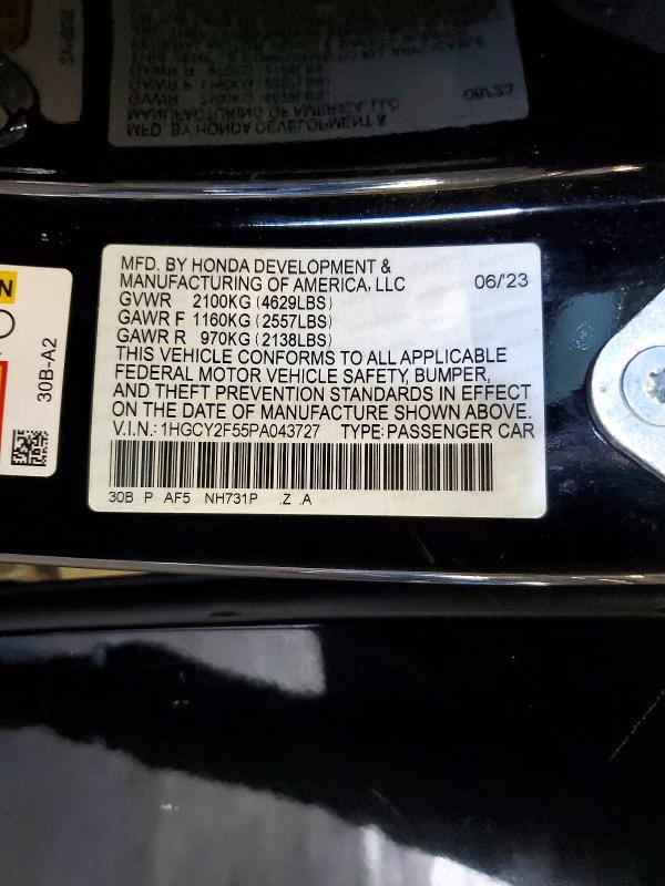 Продаж на аукціоні авто 2023 Honda Accord, vin: 1HGCY2F55PA043727, номер лоту: 65356296