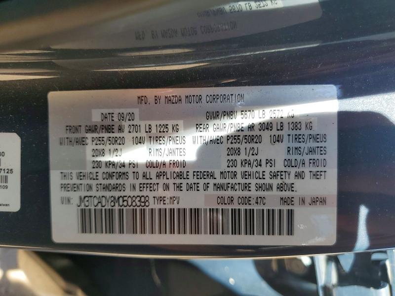 Aukcja sprzedaży 2021 Mazda Cx-9, vin: JM3TCADY8M0508398, numer aukcji: 65681756