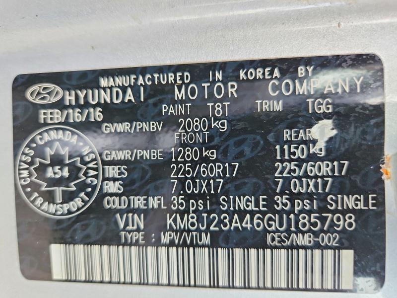 Aukcja sprzedaży 2016 Hyundai Tucson, vin: KM8J23A46GU185798, numer aukcji: 65559546