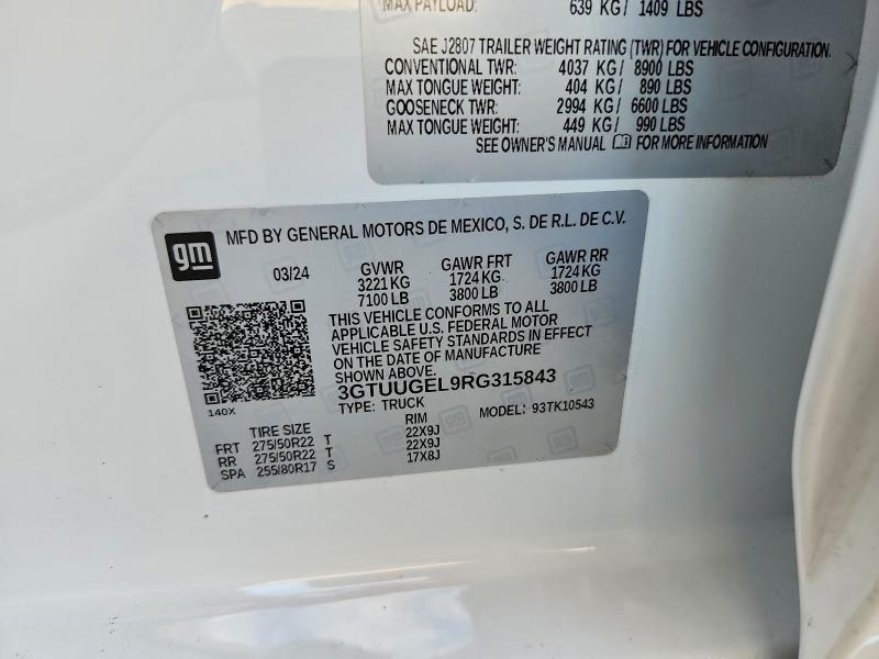 Aukcja sprzedaży 2024 Gmc Sierra, vin: 3GTUUGEL9RG315843, numer aukcji: 66775726