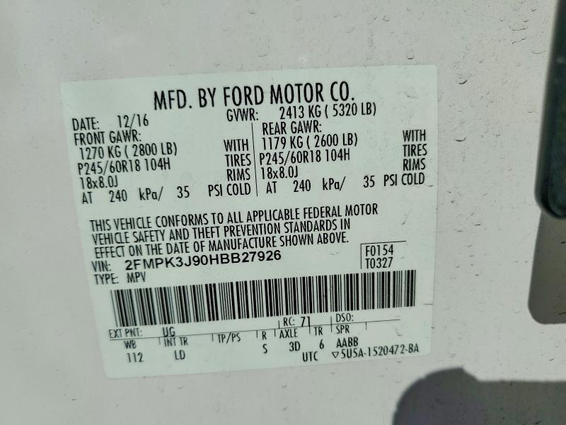 Продажа на аукционе авто 2017 Ford Edge, vin: 2FMPK3J90HBB27926, номер лота: 64795976