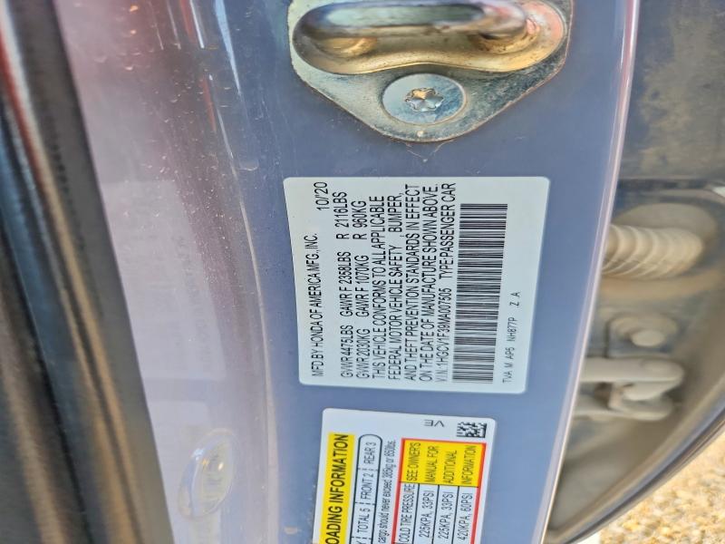 Aukcja sprzedaży 2021 Honda Accord, vin: 1HGCV1F39MA007505, numer aukcji: 64782526
