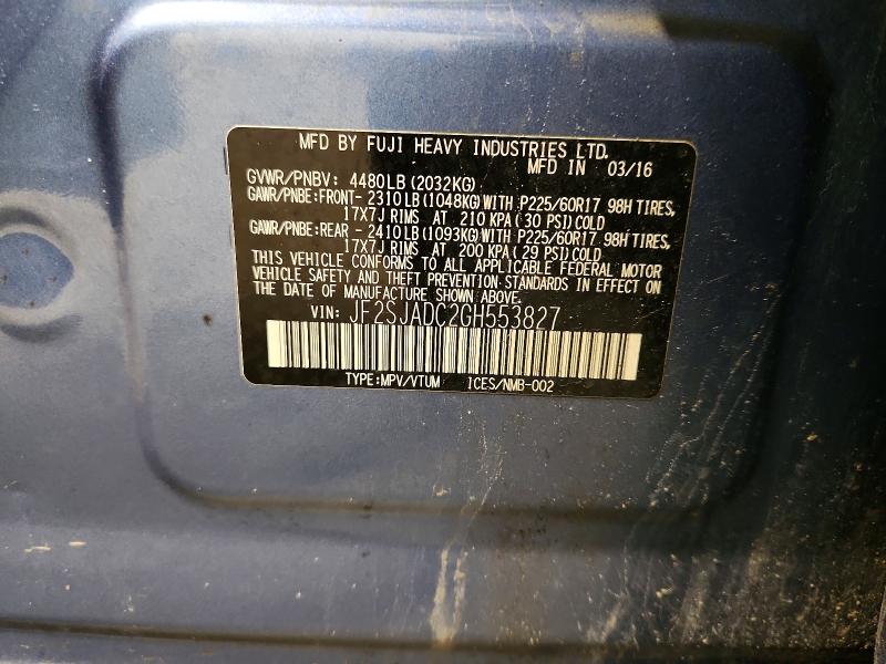 2016 Subaru Forester მანქანა იყიდება აუქციონზე, vin: JF2SJADC2GH553827, აუქციონის ნომერი: 65706316