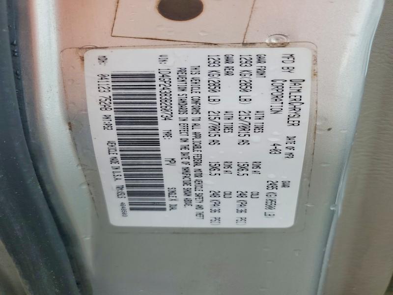 66545786 :رقم المزاد ، 1D4GP24383B260734 vin ، 2003 Dodge Grand Caravan مزاد بيع