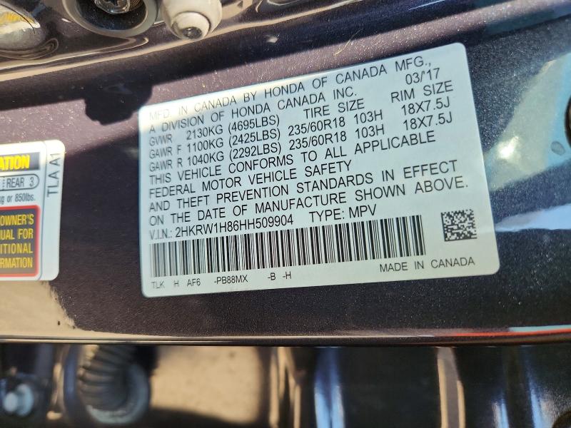 Aukcja sprzedaży 2017 Honda Cr-v, vin: 2HKRW1H86HH509904, numer aukcji: 64425456