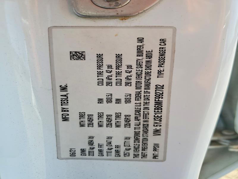 Aukcja sprzedaży 2021 Tesla Model 3, vin: 5YJ3E1EB6MF992702, numer aukcji: 65205586