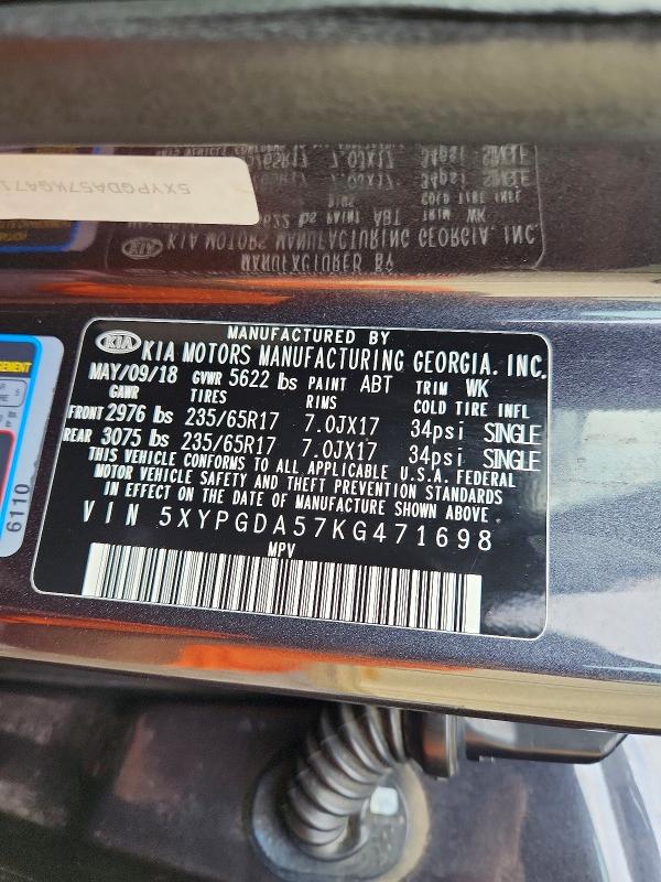 66779706 :رقم المزاد ، 5XYPGDA57KG471698 vin ، 2019 Kia Sorento مزاد بيع