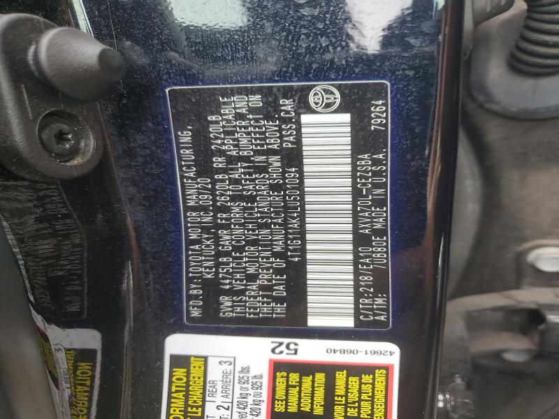 2020 Toyota Camry მანქანა იყიდება აუქციონზე, vin: 4T1G11AK4LU501094, აუქციონის ნომერი: 64800866