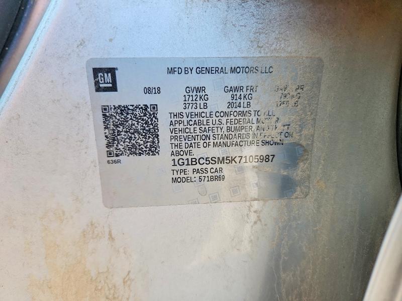 62302146 :رقم المزاد ، 1G1BC5SM5K7105987 vin ، 2019 Chevrolet Cruze مزاد بيع