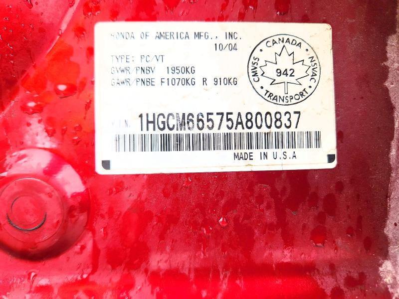 Продажа на аукционе авто 2005 Honda Accord, vin: 1HGCM66575A800837, номер лота: 65185806