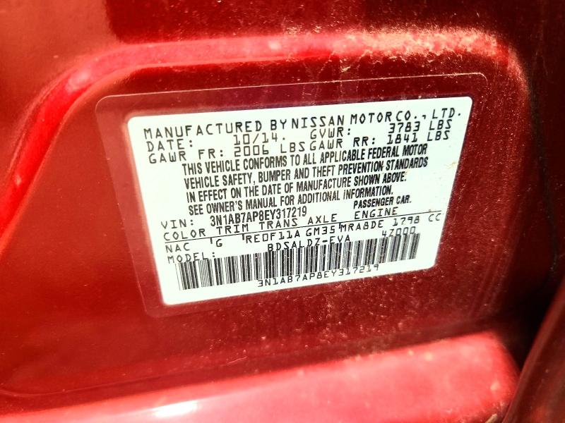 67013466 :رقم المزاد ، 3N1AB7AP8EY317219 vin ، 2014 Nissan Sentra مزاد بيع