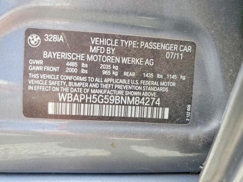 65157396 :رقم المزاد ، WBAPH5G59BNM84274 vin ، 2011 Bmw 328 مزاد بيع