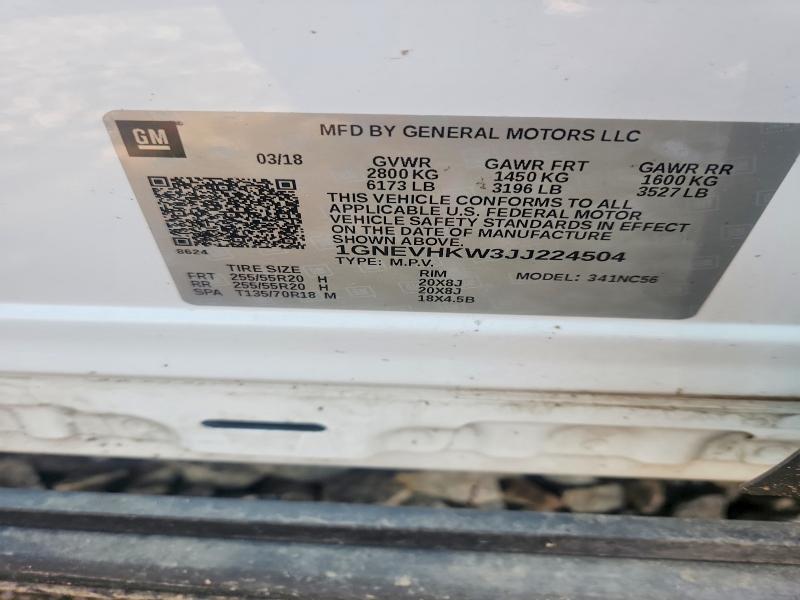 Auction sale of the 2018 Chevrolet Traverse, vin: 1GNEVHKW3JJ224504, lot number: 64930156