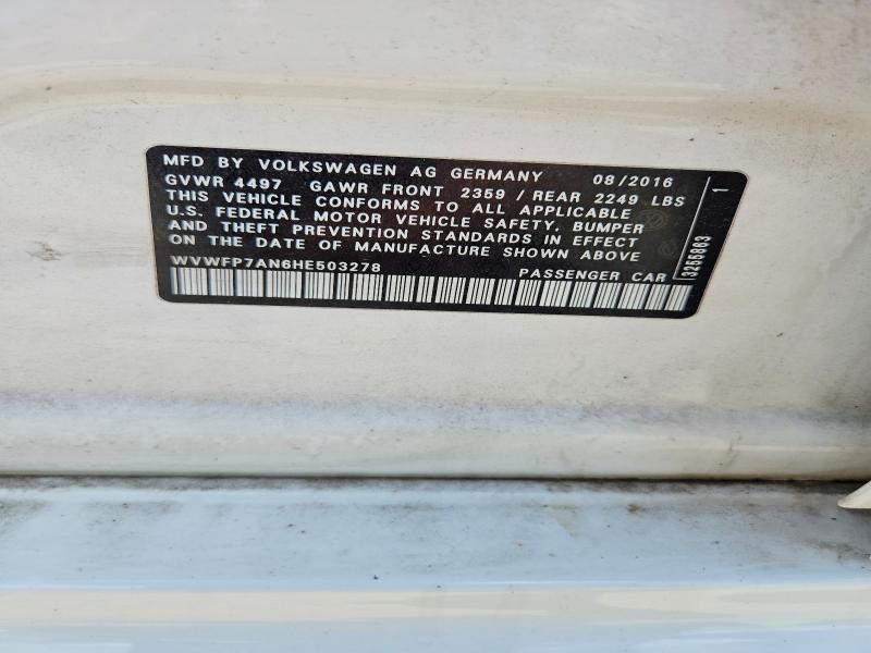 Продаж на аукціоні авто 2017 Volkswagen Cc, vin: WVWFP7AN6HE503278, номер лоту: 64872096