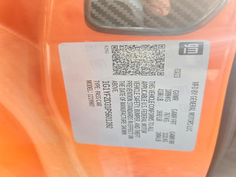 64381816 :رقم المزاد ، 1G1YF2D31P5601392 vin ، 2023 Chevrolet Corvette مزاد بيع