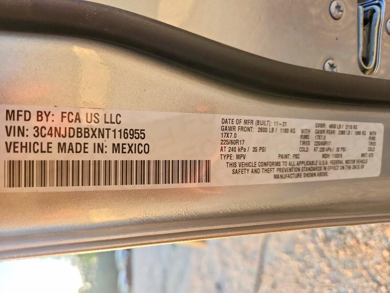 2022 Jeep Compass მანქანა იყიდება აუქციონზე, vin: 3C4NJDBBXNT116955, აუქციონის ნომერი: 67074346