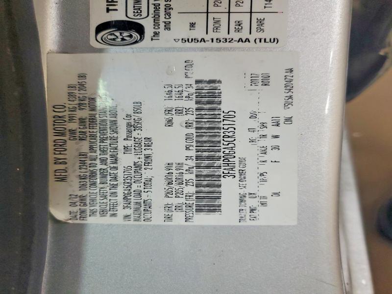 65272536 :رقم المزاد ، 3FAHP0GA5CR351705 vin ، 2012 Ford Fusion مزاد بيع